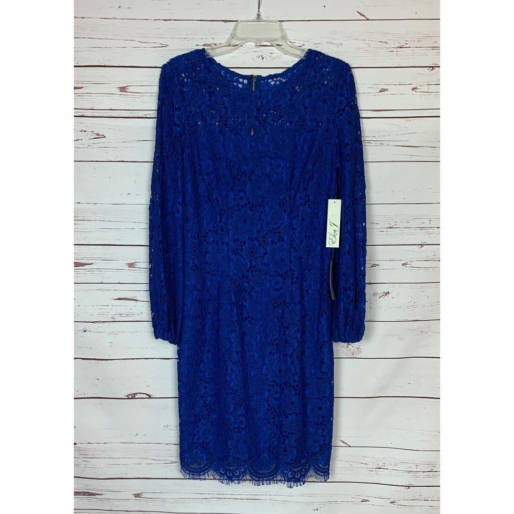 Eliza J Women's Size 10 Cobalt Blue Lace Long Sleeve Beautiful Dress NEW TAGS